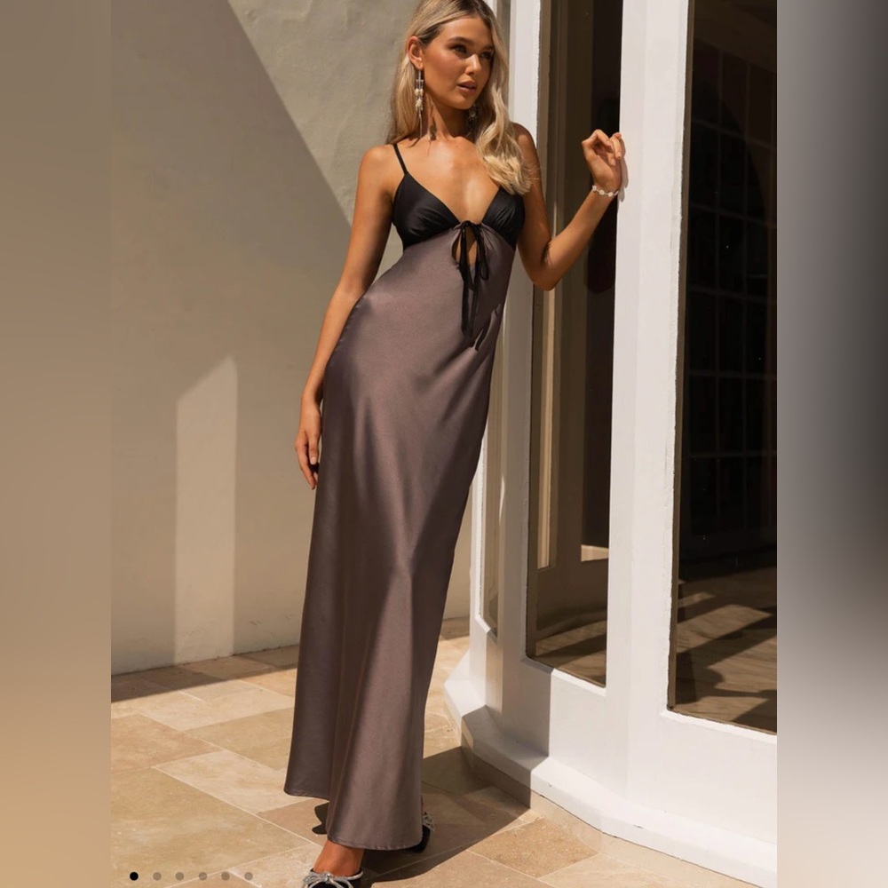 Peppermayo Flora Satin Maxi Dress - Steel Me Away US6
